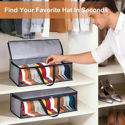 KIMBORA 2 PCS Wide Hat Storage for Baseball Caps Organizer with 2 Sturdy Handles Hat Racks Holder Grey Capbox Stackable for Home Travel
