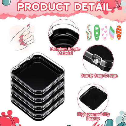 AceOrbit Press on Nail Boxes with 180 Pcs Adhesive Double Sided Tape Acrylic Press on Nail Packaging Cases Transparent Storage Case Organizer for Display Art Salon Supplies(Black,48 Pcs)