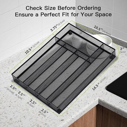 Neudeco Silverware Drawer Organizer - 5 Compartment Cutlery Tray with Non-Slip Feet, Mesh Wire Flatware Storage Divider for Kitchen, Bedroom, Living Room (Black)