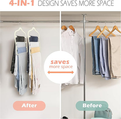 Velvet Pants Clothes Hanger Space Saving Non Slip Pants Shorts Hanger, Myfolrena Jeans Slack Trousers Hangers Multiple Velvet Hanger Closet Organizer Storage for Leggings,Jeans,Scarf,Tie (5, Beige)