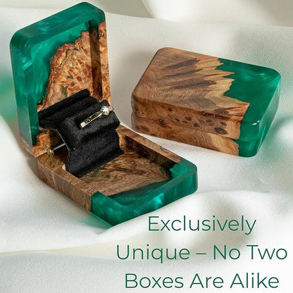 RWA Slim Engagement Ring Box for Proposal – Unique Wedding Ring Holder & Jewelry Display Case – Travel Jewelry Organizer, Ring Bearer Box, Proposal Gift, Wedding Ring Box for Ceremony, FLIP green
