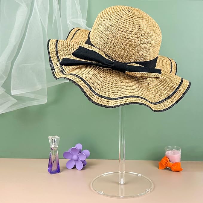 Acrylic Hat Stand and Wig Display Rack, 2pcs 17" Clear Hat Stands, Adjustable Height Hat Holder, Round Barbell Base