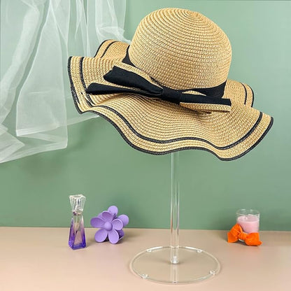 Acrylic Hat Stand and Wig Display Rack, 2pcs 17" Clear Hat Stands, Adjustable Height Hat Holder, Round Barbell Base
