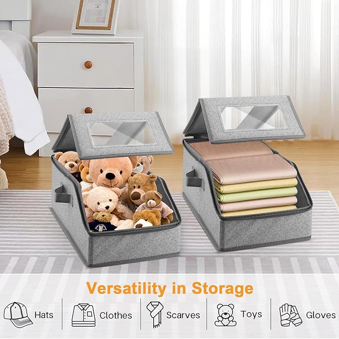 Xixter Stackable Hat Organizer for Baseball Caps- 2 PCS Featuring a Transparent Viewing Window, Hat Organizer for Closet, Holds up to 30 Caps, with Cardboard Inserts,Light Grey