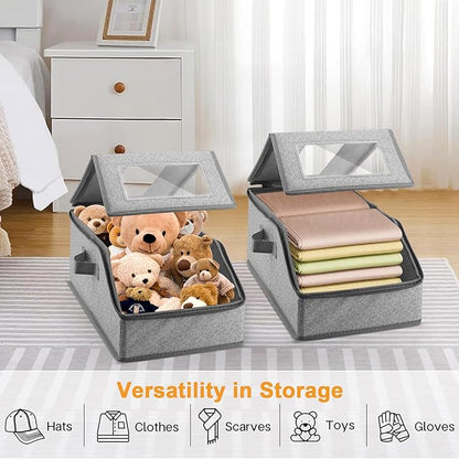 Xixter Stackable Hat Organizer for Baseball Caps- 2 PCS Featuring a Transparent Viewing Window, Hat Organizer for Closet, Holds up to 30 Caps, with Cardboard Inserts,Light Grey