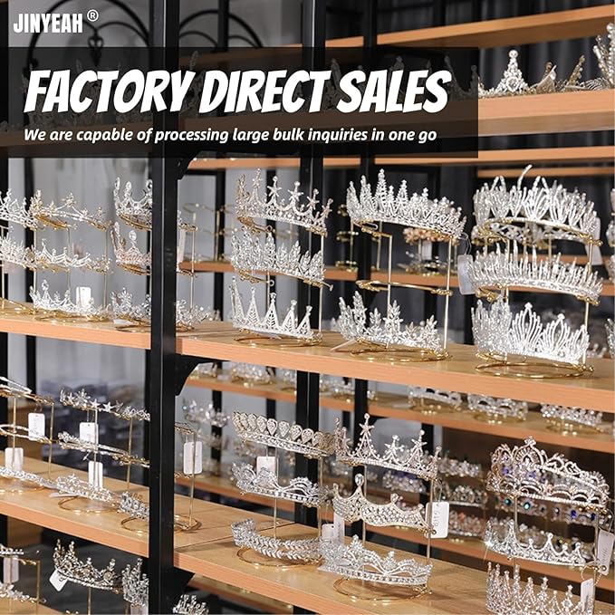 Crown Display【Electroplating Metal Luster】 Crown Holder Tiara Display 3-Tier Bridal Crown Display Stand Crown Storage Organizer Jewelry Holder for Women Girls Wedding Home Shop Store