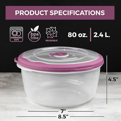 Tribello Large 10 Cup Food Storage Bowl with Lid, Salad Bowl With Airtight/Steam Vent Lid Dishwasher/Freezer and Microwave Safe Container For Serving and Storing, BPA Free - Round - 80 Oz - 2 Pack