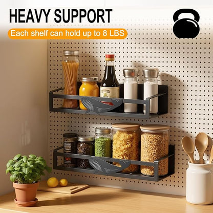 Magnetic Spice Rack for Refrigerator, 4-Pack Metal Seasoning Organizer for Kitchen Storage Organization, Magnetic Shelf for Fridge Space Saving Spice Organizer, Black