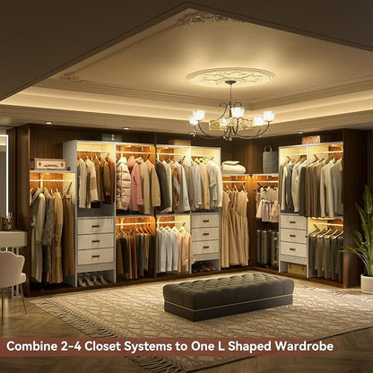 Armocity 5FT Small Closet System with 3 Fabric Drawers, 60 Inches Walk In Closet Organizer System With 3 Adjustable Shelves, Heavy Duty Clothes Rack Built-In Garment Rack, 59" L x 16" W x 71" H, Grey