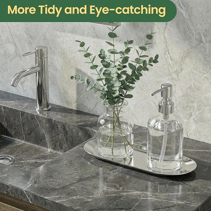 2PACK Silver Decorative Tray, Bathroom Vanity Tray for Dresser Counter, Stainless Steel Jewelry Dish Tray for Decor, Perfume Ring Key Candle Organizer Tray, Oval