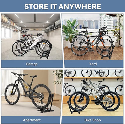 Foldable Bike Stand for Garage, Portable Bicycle Storage Rack, Adjustable Floor Stand for Road & Mountain Bikes, Holds up to 2.4" Tire Width, Space-Saving Design