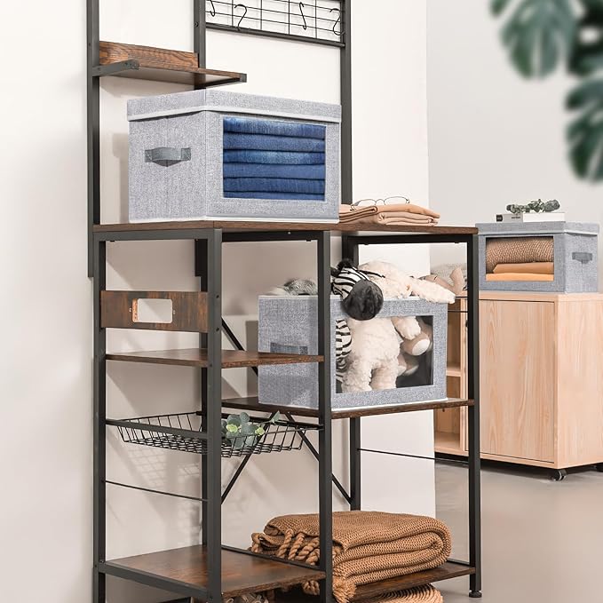 Homsorout Stackable Storage Bins with Lids - Medium Storage Box with Lids, Foldable Storage Bins, Wardrobe Clothes Organizer with Window, Cubes Storage Bins for Living Room, 6 Pack, Blended