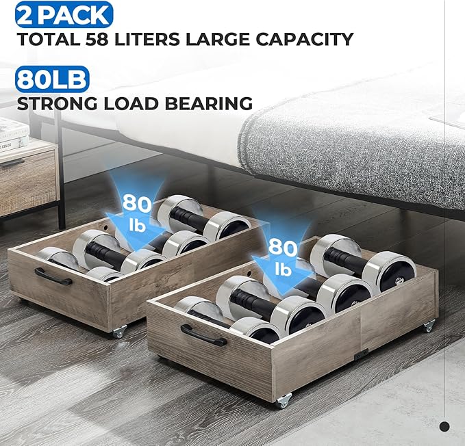 TIOPGHAD Under Bed Storage with Wheels, 2-Pack Under Bed Shoe Storage Organizer Drawer, Composite Wood Particleboard Organizer for Shoes Clothes Containers in Bedroom for Clothes,Shoes(Brownish-Gray)