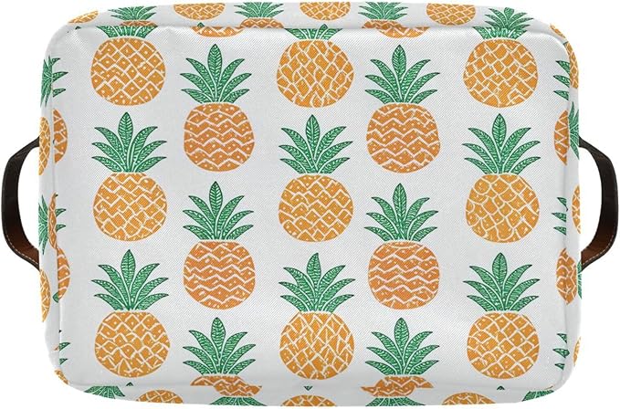 Fun Pineapple Storage Basket Bin, Large Cube Storage Box Canvas Collapsible Storage Organizer for Home Office Closet, 2PCS - 15 L x 11 W x 9.5 H