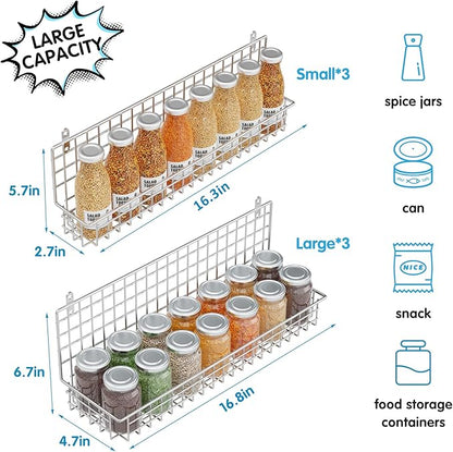 JKsmart Spice Rack Organizer 6-Tier Wall Mounted & Over the Door Spice Racks for Kitchen Pantry Bathroom,Two Size, Large Capacity, Silver