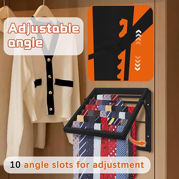Tie Organizer for Men, Tie Organizer up to 54 Ties, Metal Tie Racks for Men Closet, Tie Holders for Closet, Tie Rack Wall Mounted, Suitable for Ties, Scarves and Belts Organization (Black)