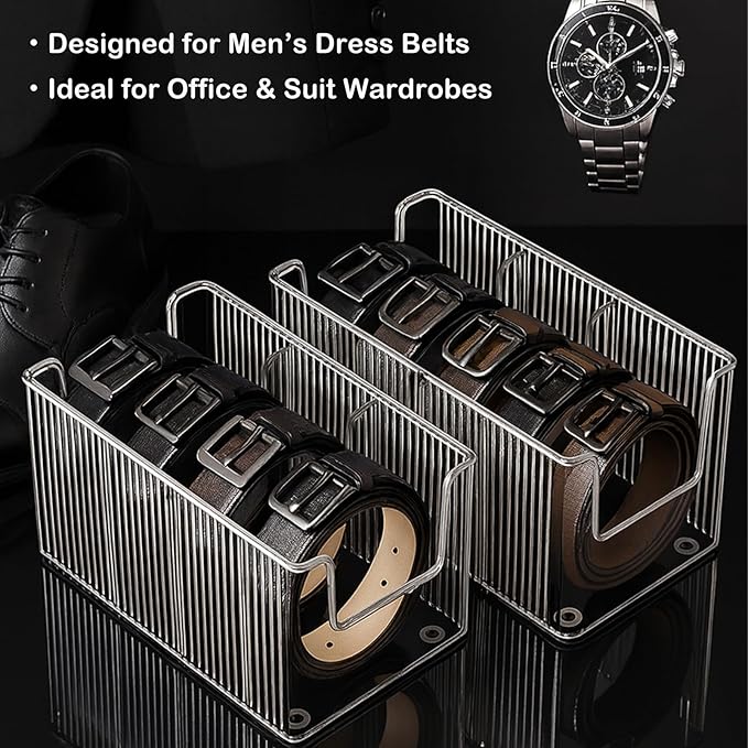 Drawer Belt Organizer for Men –Semi-clear Belt Storage Box for Dress & Leather Belts, Closet Drawer Organization, Holds Up to 10 Belts