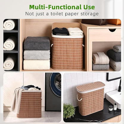 Livole Bamboo Toilet Paper Storage with Lid - 16 Regular Rolls or 12 Mega Rolls 36L Large Capacity Natural Toilet Paper Basket Organizer for Bathroom