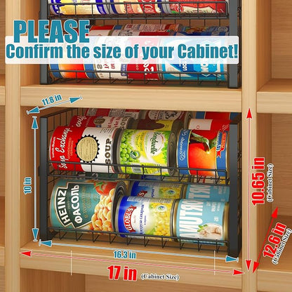 JKsmart 2-Tier Stackable Rack Organizer for Pantry, Adjustable Dispenser Holds Up to 88 Cans, Storage Holder for Various Ounces of Canned Drinks, Black, 3 Pack