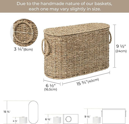 StorageWorks Toilet Paper Storage with Lid, Toilet Paper Storage Holder for 6 Regular Rolls, Wicker Basket for Bathroom, Natural Seagrass