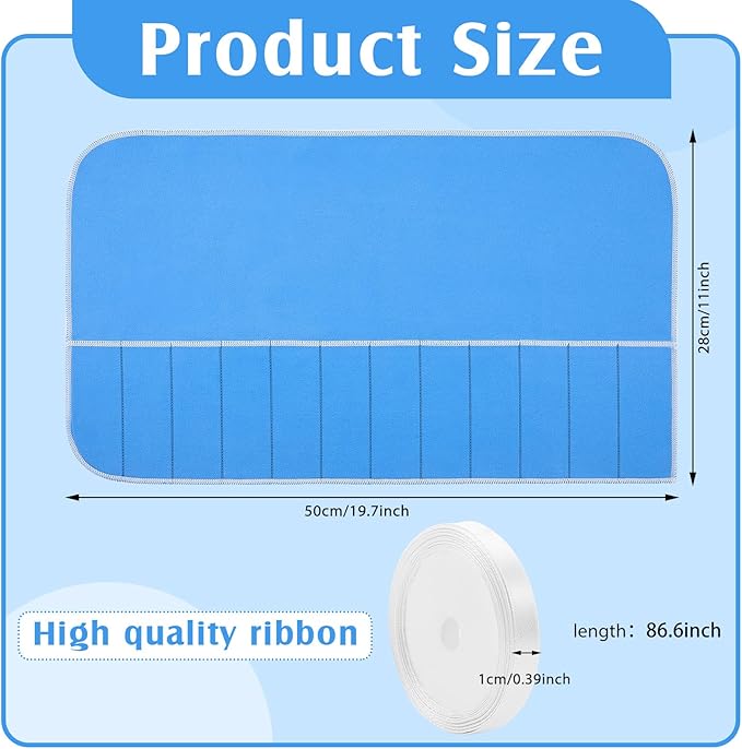 Saintrygo 6 Pieces Silver Storage Bags Anti Tarnish Silver Protector Bags Blue Holder for Silverware Flatware Storage Organizer Cloth Place Setting Roll with White Ribbon for Kitchen Utensils