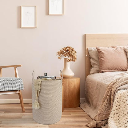 Woven Cotton Rope Laundry basket-16”X22” Laundry Hamper-Rope Storage Basket for Dirty Clothes, Toys and Blankets Perfect for Bathroom, Baby nursery and Living Room Storage (oatmeal, Large)