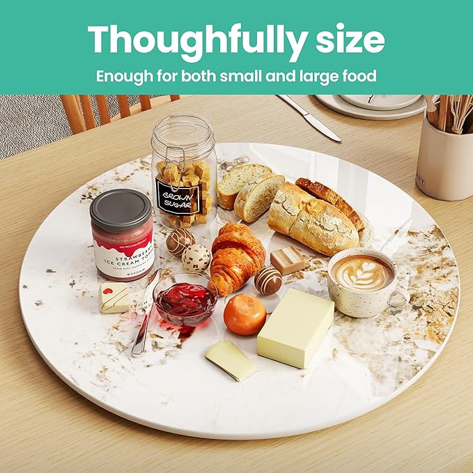 ZL ZELing 31.5" Lazy Susan Turntable – 360° Sinteredstone Silent Anti-Slip Turntable, Table Top Centerpiece for Kitchen, Pantry, Spice Rack, Refrigerator & Dining Table, Brown