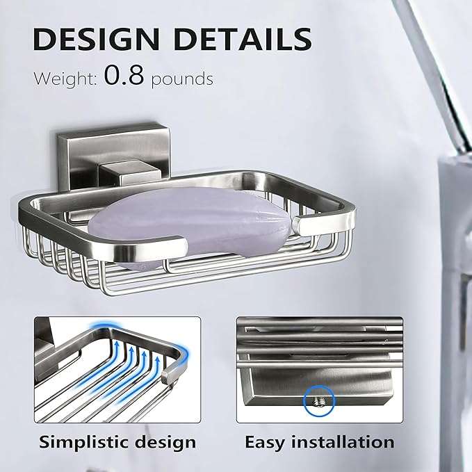 SEIDO Soap Dish for Shower Wall, 304 Stainless Steel Bar Soap Holder for Bathroom & Kitchen, Brushed Nickel Soap Saver Tray for Shower, 4.8" L x 3.2" W Internal