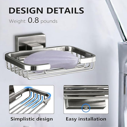 SEIDO Soap Dish for Shower Wall, 304 Stainless Steel Bar Soap Holder for Bathroom & Kitchen, Brushed Nickel Soap Saver Tray for Shower, 4.8" L x 3.2" W Internal