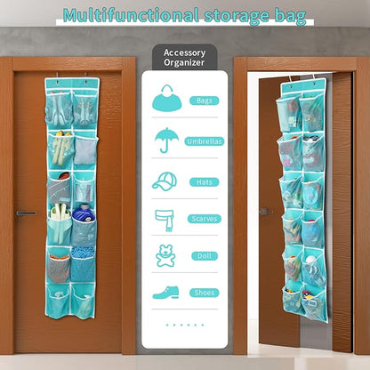 GOMAJI 2PK Over the Door 12 Large Pockets Hanging Shoe Organizer, Turquoise