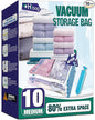 Vacuum Storage Bags, 10 Medium Space Saver Vacuum Seal Bags, Space Bags, Vacuum Sealer Bags for Clothes with Travel Hand Pump (10M)