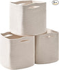 ICERZCZ 13 Inch Cube Closet Storage Bins, Woven Cotton Rope Organizer Baskets for Organizing & Shelves, Books, Towels, Clothes, Toys, 13x13x13 in, Off White (Pack of 3)