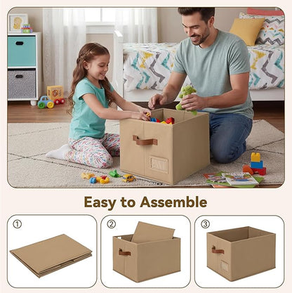 GRANNY SAYS Fabric Storage Bins with Handles, Collapsible Storage Baskets for Shelves, Closet Organizers and Storage Bins, Storage Boxes for Clothes, Brown, Large, 3-Pack