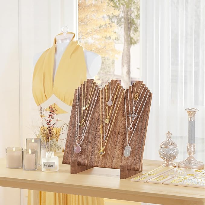 Lolalet Wooden Necklace Display Stands for Selling, Freestanding Multiple Necklaces Stands and Displays for Vendors, Jewelry Displays Holders for Craft Show -2 Pack, Oak