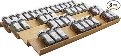 Bamboo Spice Rack Drawer Organizer - 8-Piece Set - 13" Wide Per Piece - Combine Into 26" Wide Rack