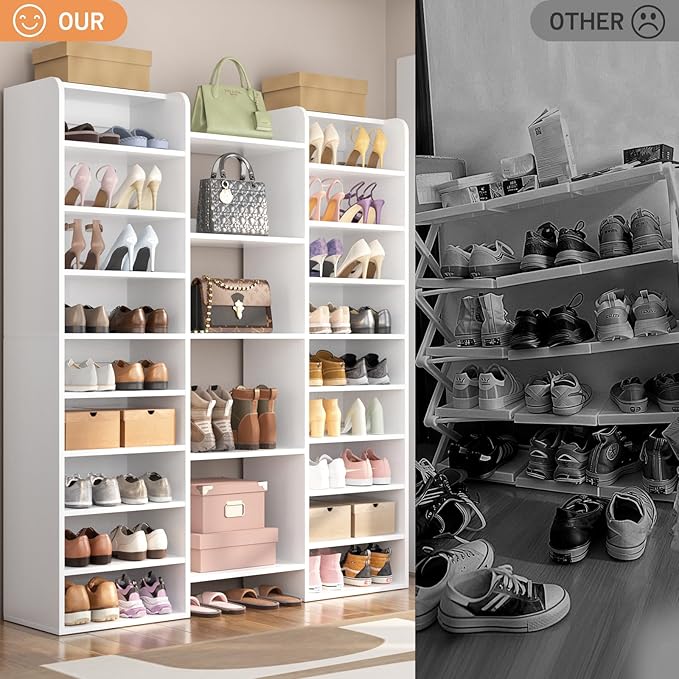 Unikito 14-Tier Shoe Cabinet, Wood Shoe Storage Organizer for Entryway, Freestanding Shoe Rack Cabinet with 22 Open Cubbies for Front Door Entrance, Living Room, Hallway, Bedroom, White