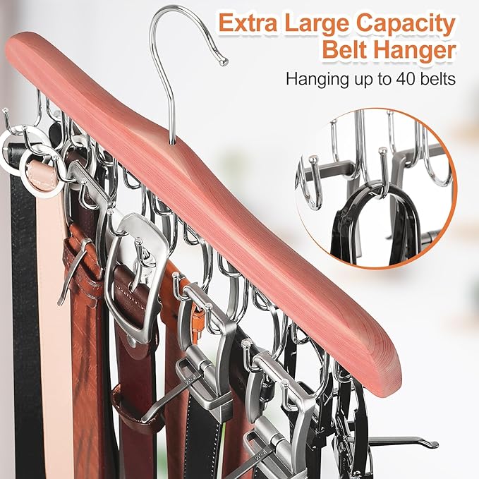 TOPIA HANGER Belt Hanger for Closet, Cedar Wooden Hangers with 20 Rotatable Hooks, Closet Organizers and Storage for Bra, Tank Top, Tie, Purse, Hat, Necklace- CT48U