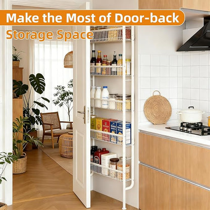 Saiveina Behind The Door Storage 5 Tiers Behind Door Shelf, Space-Saving Bathroom Door Shelf, Metal Shelf for Kitchen Bathroom Living Room, Off-White