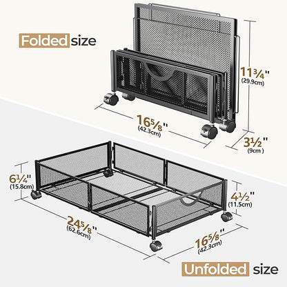Yecaye Under Bed Storage with Wheels, 2 Pack Under Bed Shoe Storage Organizer Drawer, Tool-free Assembly Metal Underbed Storage Containers for Clothes, Shoes, Toys, Black