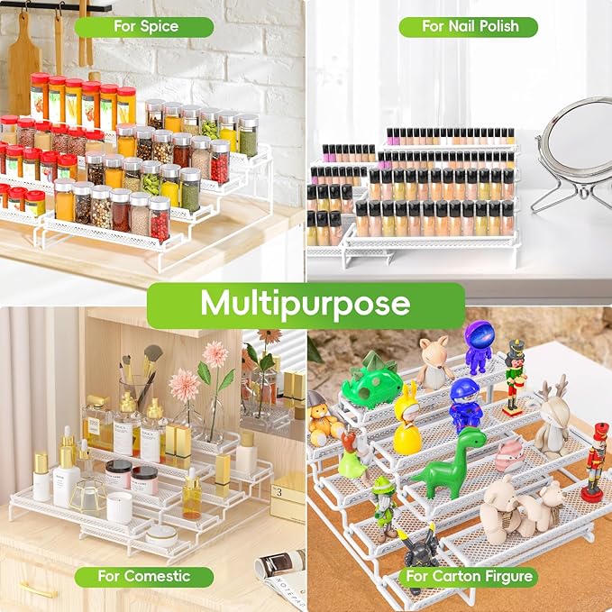 4 Tier Spice Rack Organizer for Cabinet, White (2 PCS S&L) Seasoning Organizer Rack for Inside Cabinets, Countertop, Pantry Storage