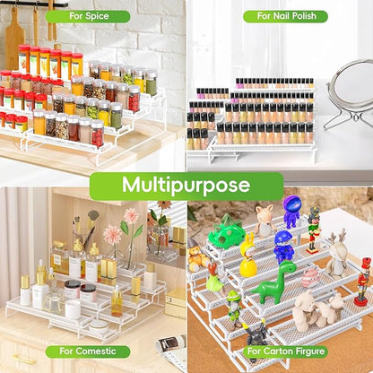 4 Tier Spice Rack Organizer for Cabinet, White (2 PCS S&L) Seasoning Organizer Rack for Inside Cabinets, Countertop, Pantry Storage