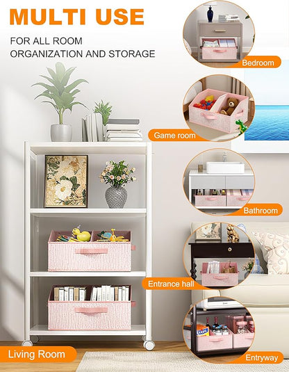 Fabric Wardrobe Storage Bins -6 Pack， Large Pink Foldable With Handles And Dividers Trapezoidal Wardrobe Storage Boxes, Suitable For Storing Clothes, Books, Wallets, Toys, Etc.