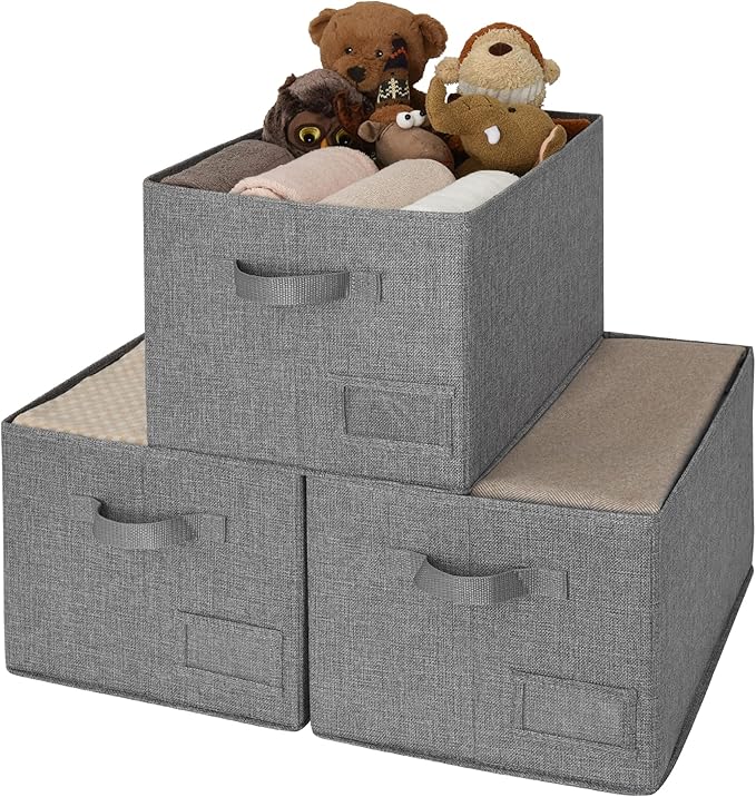 GRANNY SAYS Closet Organizers and Storage, Fabric Storage bins with Label Holder, Shelf Baskets for Organizing Bedroom, Decorative Storage Containers for Wardrobe, Dark Gray, Large, 3-Pack