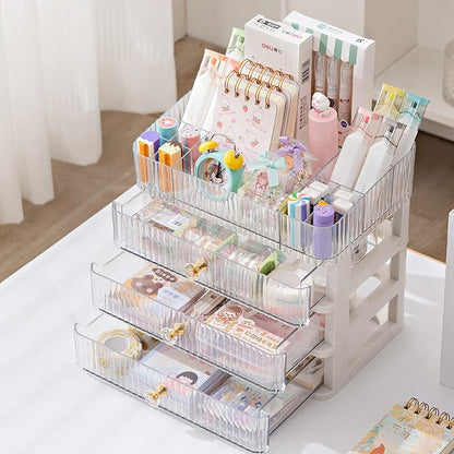 Makeup Organizer with 3 Drawers, Clear Bathroom Counter Organizer, Skincare Organizer for Vanity Countertop, Cosmetic Display Case, Ideal Choice for Storing Lipsticks, Nail Polishes, Perfumes
