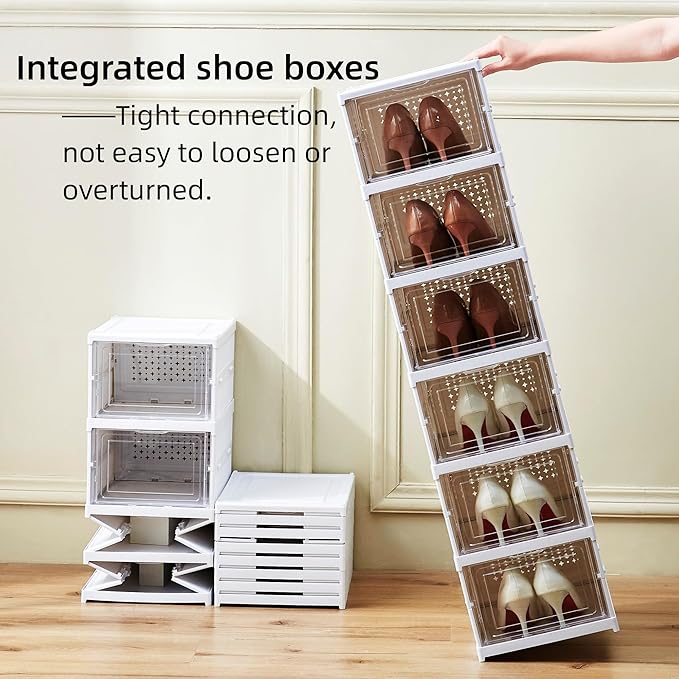 ZLLZUU Shoe Storage Box, No-Assembly 6 Tiers Foldable Shoe Organizer with Clear Door, Space-saving Shoe Rack，Sturdy Clear Plastic Stackable Sneaker Container