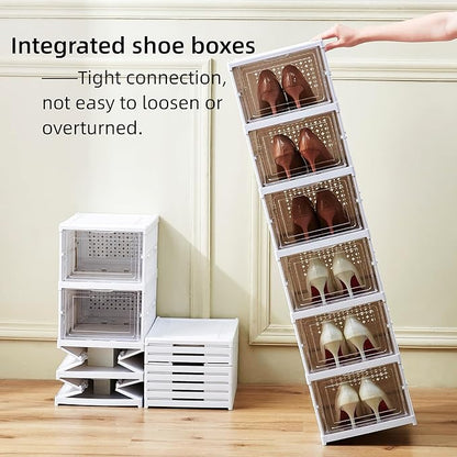 ZLLZUU Shoe Storage Box, No-Assembly 6 Tiers Foldable Shoe Organizer with Clear Door, Space-saving Shoe Rack，Sturdy Clear Plastic Stackable Sneaker Container