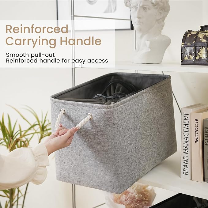 Large Storage Baskets- 16x12x12 inch Storage Bins for Shelves and Closet Organizing, Foldable Fabric Bin for Home Organization Clothes and Laundry (3-Pack, Gray)