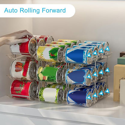 Can Organizer For Pantry, Adjustable Height And Width Canned Goods Organizer, Soup Can Rollers Organizer Holds Up to 48 Cans for Kitchen Cabinet or Refrigerator (CLear 4 Tier)