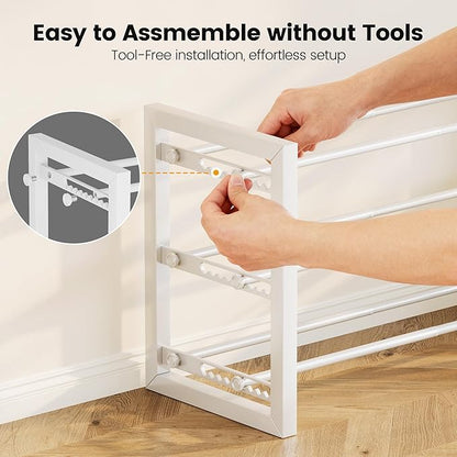 Homeiju Expandable Shoe Rack, 2 Tier Metal Shoe Shelf, Adjustable Shoe Stand for Sneakers, Boots, Heels, Heavy-Duty Steel Standing Shoe Organizer for Entryway, Closet, Bedroom, White