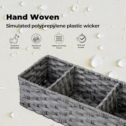 GRANNY SAYS Toilet Tray Tank Topper, Wicker Baskets for Storage, Set of 2 Waterproof Bathroom Basket for Organizing, Gray Bathroom Organization Baskets, 14¼" x 6" x 4¼"